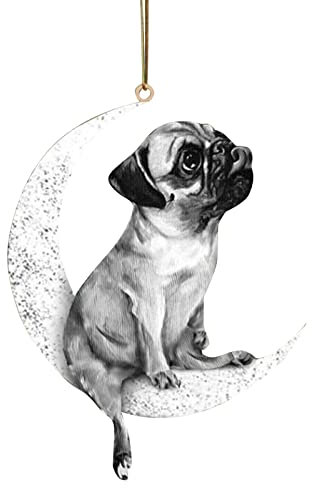TianWlio Kleine Anhänger Holz Weihnachten Deko Hund Weihnachten Die auf kreative sitzende Mond-Anhänger-Dekoration (C, One Size)