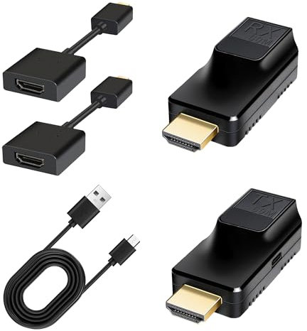 KUYIA HDMI Extender Repeater 60M/196ft,1080P@60Hz RJ45 to HDMI Converter,Single by Cat5e/Cat6/Cat7 OFC Cable with HD Extension Cable