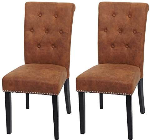 Mendler 2er-Set Esszimmerstuhl Chesterfield II, Stuhl Küchenstuhl, Nieten - Wildlederimitat, dunkle Beine