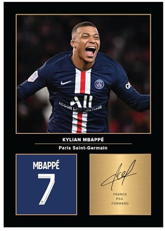 Icons Wall Art Photo imprimée A4 signée Kylian Mbappe, cadeau pour les fans du PSG, sans cadre