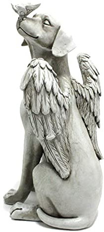 Fdit Statue Commémorative de Chien d'ange, Pierre Commémorative d'animal Familier de Résine Synthétique Vive et Exquise Sculptée à la Main Adaptée aux Jardins Extérieurs