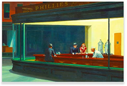 Edward Hopper Nighthawks Poster – Berühmtes Gemälde-Poster – Surrealistisches Ölgemälde Wanddekoration – moderne Leinwand-Wandkunst für Wohnzimmer Büro ungerahmt (Nighthawks, 30 x 45 cm)