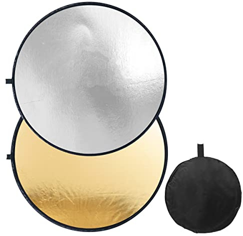 Fotopro 60 cm Foto-Reflektor 2-in-1 faltbare Multi-Disc mit Taschen-Lichtreflektor für Studio-Fotografie-Beleuchtung und Outdoor-Aufnahmen, Silber/Gold