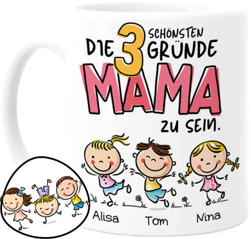 Cupdarling® Mug Maman avec 1-3 Enfants Personnalisé - Les 3 Plus Belles Raisons D'Être Maman - Tasse Cadeau Mere Fille - Cadeau Fete Des Meres - Anniversaire Maman - 330 mL Céramique