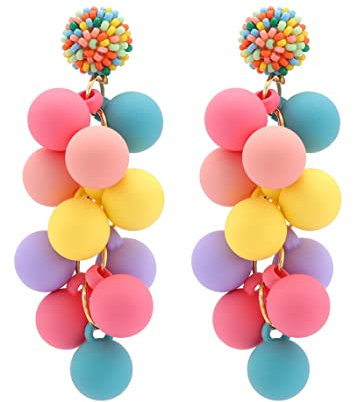 Regenbogen-Ohrringe mit Acryl-Kugel, baumelnde Ohrringe für Damen und Mädchen, lange Quaste, Statement-Ohrstecker, bunte Perlen, baumelnde Ohrringe, niedlicher Schmuck, Geschenke, Sommerparty, Acryl,