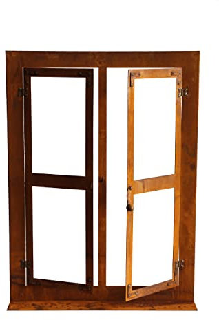 Bornhöft Gartendeko Fenster aus Metall im Rost-Design, 78cm x 59cm, Deko-Fenster Fensterrahmen Edelrost rostige Gartendekartion Eisen