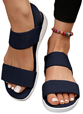 shownicer Sandales Femme Backstrap Sandales Été Sandales à Plateforme Compensées Confortable Sandales à Bout Ouvert Sandale de Plage A Marine 40 EU