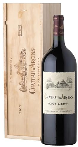 Coffret Cadeau Caisse Bois - MAGNUM Château Arcins - AOP Haut Medoc - Cru Bourgeois - Vin Rouge - 1,5 L