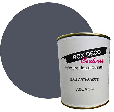 BOX DECO COULEURS Peinture meuble bois intérieur à base d'acrylique aspect velours-satin Aqua Bois - 750 ml / 9m², Gris Anthracite