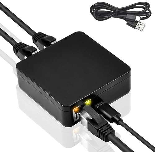Maxhood RJ45 Ethernet Splitter 1000mbps, Ethernet Splitter High Speed, Gigabit RJ45 Splitter 1 to 2 Adapter with USB Power Cable for Cat5, Cat6, Cat7 Cable [2 Devices Simultaneous Networking]