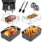Air Fryer Accessories for Ninja Dual AF300UK AF400UK Tower T17088, 8PCS Ninja Dual Air Fryer Accessories Including Silicone Air Fryer Liners, Metal Racks, Food Clip Brush Gloves, Grey