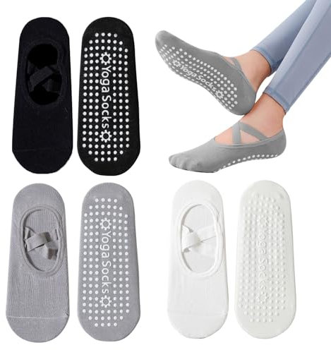SKHAOVS 3 Paar Yoga Socken, Antirutsch Socken Grip-Socken mit Riemen Sportsocken Rutschfest Sockefür Damen Yoga Pilates Ballett Fitness Barfuß Training Tanz Dance