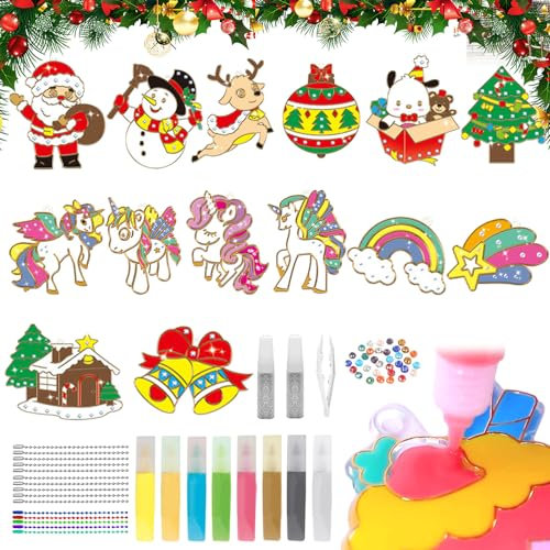 DIY-Kristallfarben-Kunst- und Bastelset - 14 Stücke Crystal Paint Arts And Crafts Set, Kristallklebemalerei Weihnachtlich, Malerei Set Weihnachten
