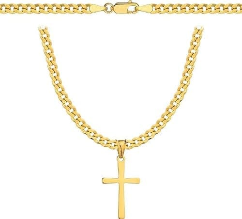 Amor Luxury Goldkette Herren 585, Kette Herren 925/585 - Königskette - Kreuz Kette - Geschenk Freund, Herren Geschenke Geburtstag - Halskette Herren, Goldkette Kreuzkette, Herren Schmuck (50 cm)