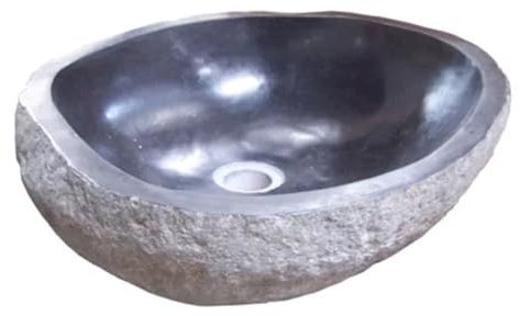 Teako Design Aufsatzwaschbecken Trajana Flußstein 40 x 45 cm, Waschbecken Bad, Handwaschbecken, Aufsatzwaschbecken Flußstein, Pflegeleichtes Waschbecken, Badezimmer, Farbe: Blau Weiß