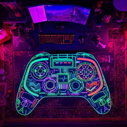 Csivoisw Gamer Rug, Black, 60x39, Glow in Blacklight, Non-Slip, Area Rug for Bedroom, Living Room, Playroom