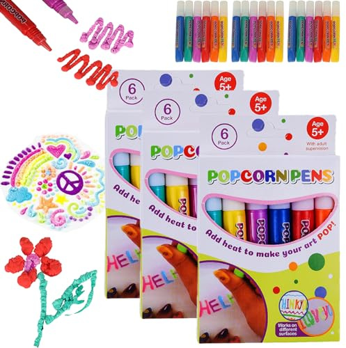 Cemssitu DIY Bubble Popcorn Drawing Pens, Magic Popcorn Color Pens, Puffy Pens Heat Activated, 3D Magic Puffy Pens Set of 6 (3 Pack)