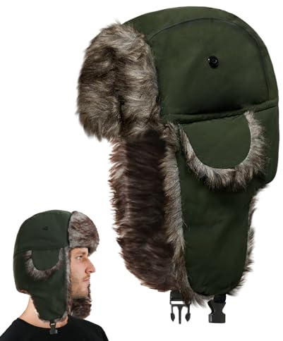 SKHAOVS Winter-Bombermütze, Unisex, Winter-Ohrenklappe, Trappermütze mit Ohrenklappen, winddicht, warm, Fliegermütze, für Skaten, Skifahren, Outdoor-Aktivitäten oder den täglichen Gebrauch (grün)
