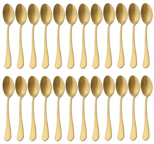 Pleafind Matte Gold Spoons Set of 24, Stainless Steel Dinner/Dessert Spoons, Table Spoons Use for Home/Kitchen/Restaurant, Dishwasher Safe (8 inch, 20.3 cm)