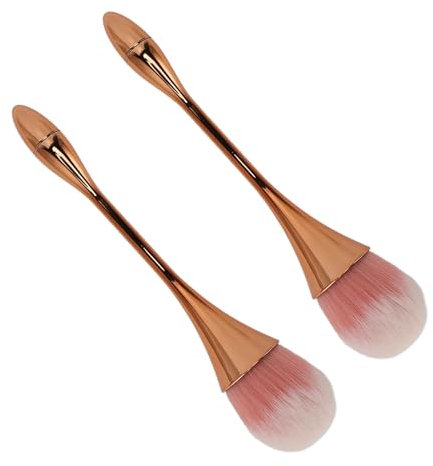 2PCS Nail Art Dust Cleaner Brush Soft and Fluffy Bristles, ABS with Nylon Brush, Ideal for Nail Dusting, Makeup with Easy Powder Application (Rose Gold)