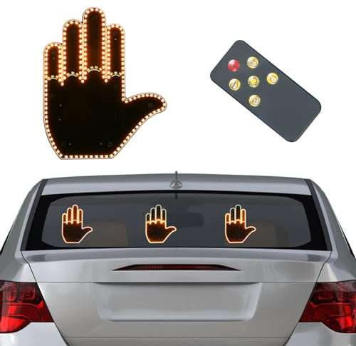 APODESS Hand Fingerlicht Anzeigetafel Auto Licht Zubehör Gadget Car Accessories Mittelfinger Daumen Up Down Mit Fernbedienung Autozubehör LED Schild für Männer Frauen