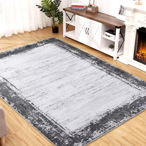 FairOnly Teppich für Wohnzimmer, 20,3 x 25,4 cm, rutschfest, groß, weich, waschbar, für den Innenbereich, schmutzabweisend, Teppich für Schlafzimmer, unter dem Esstisch, Küche, Heimbüro, Grau