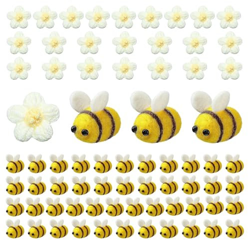 Dbuwqips 72 Stück Biene Bienen Deko Bienen Filzblumen Biene Deko Filz Deko Deko Bienen Filzkugeln Filz Tiere Filzblumen Kleine Bienen Deko Filz Mini Biene für DIY Handwerk Shop Kleidung Dekorationen
