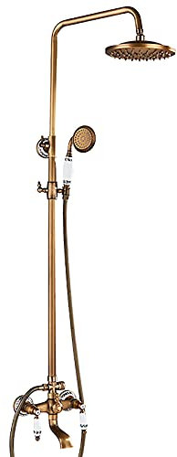 Duschsystem mit schwenkbarem Wannenauslauf Duscharmatur-Set aus antikem Messing mit Handbrause und 20,3 cm Regenduschkopf und Duschverkleidungs-Set, 3 Funktionen
