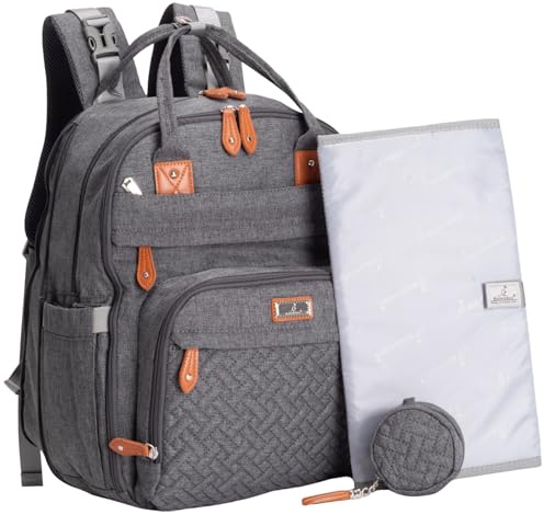 BabbleRoo Wickeltasche Rucksack – Große Kapazität (+50 %), Wasserabweisend, 17 Taschen, mit Wickelauflage, Schnullerhalter, Kinderwagengurten – Reiserucksack für Mama & Papa