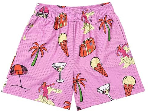 DIOTSR Herren-Shorts, Freizeit-Shorts, Streetwear, coole Basketball-Shorts, Laufen, Workout, Shorts mit Taschen, Kordelzug an der Taille, Strang-Rosa, Mittel