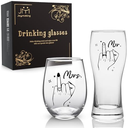 Joymaking Weinglas & Bierglas Set für Paare, Hochzeitsgeschenke für Brautpaar, Kleines Geschenke zur Hochzeit, Verlobungsgeschenk, Paar Geschenke, Partner Geschenke Set