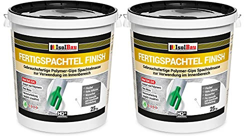 Isolbau Fertigspachtel Finish 50 kg, Glättspachtel Fugenspachtel, Gebrauchsfertige Polymer-Gips Fertig-Spachtelmasse für innen, Weiß Q1-Q10