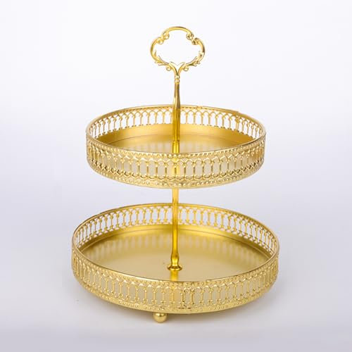 Lvpradior 2 Tier Fruit Basket Gold Metal, Countertop Fruit Bowl, Kitchen Countertop Rack, for Holding Fruit, Vegetables, Snacks, Cupcakes, Keeps Fruits Fresh (Vertical)