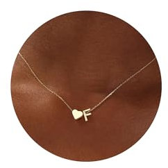 TINGN Gold Kette mit Buchstaben Damen Mädchen - 14 Karat Vergoldet Initialen F Halskette Herzkette Frauen Gold Buchstaben Kette Mädchen Geschenke Herz Kette mit Buchstaben für Frauen Mädchen Schmuck