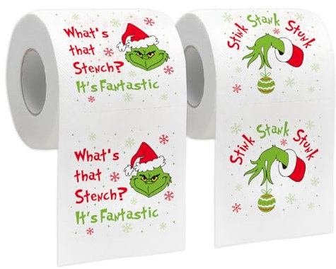 Papier toilette de Noël Amusant, Décorations de Salle de Bain de Noël, Lot de 2 Papier Toilette Fantaisie pour les Fêtes, Cadeaux de Noël Amusants, Articles de Fête