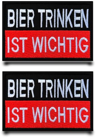 2 StückBIER TRINKEN IST WICHTIG Lustig Flagge Patch Gestickt Abzeichen Aufnäher mit Stickerei Taktisch Militär Patch Applikation für Kleidung Taschen Weste Jacke Rucksäcke