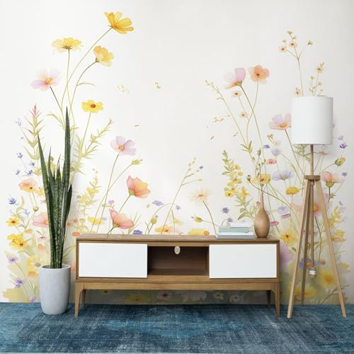 3D Photo Murale Eau De Fleur De Plante Champ De Fleurs Coloré Papier Peint Personnalisé pour Salon et Chambre Coloré Murales Fresque Home Decor 300 x 210 cm (WxH) Peinture Murale