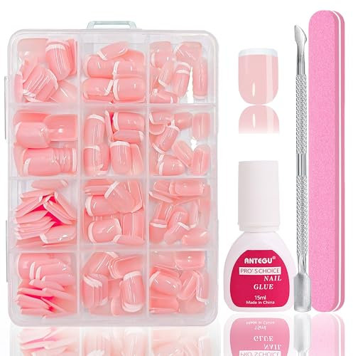 MrCuvaryas 240 Stück French Press On Nails Short Almond, Full Cover Nageltips Kurz für Gelnägel, Fingernägel Fake Nails mit Kleber Acryl Nagel Tips Nägel Zum Aufkleben (White Short Square, 240pc)