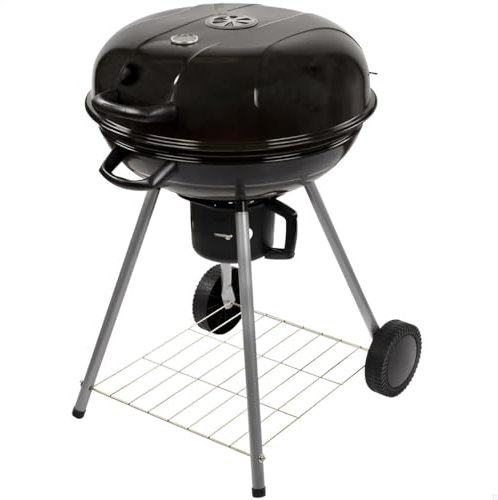 Premium Kugelgrill 57 cm Edelstahl mit Deckel-Thermometer | Holzkohlegrill mit Rollen, Belüftung & Warmhalterost