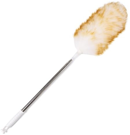 Faux Feather Duster with Wooden Handle for Home and Office Use, Furniture Brushes (Yellow) (33-112 Inch)