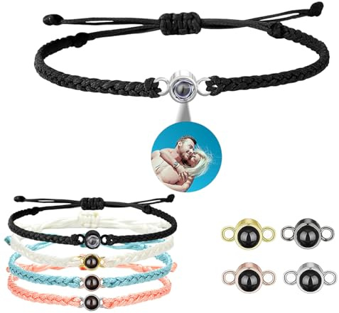 Wonvin Collection Personalisierte Projektion Armband mit Foto benutzerdefinierte Bild Gedenk-Armbänder verschiedene in Stein Geschenk für Mama Papa Freund Freundin Männer Frauen Paare (String)