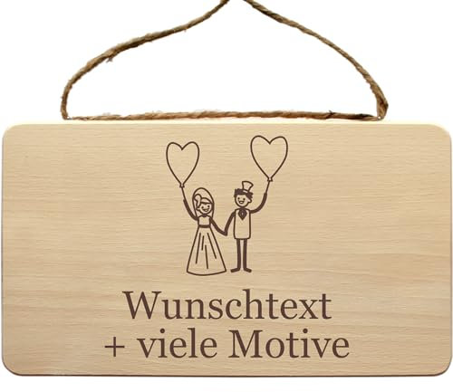 Wandschild Hochzeit personalisierbar - Wunschtext + Motiv - Stilvolle Dekoration aus Holz, Geschenk für Brautpaar, Silberhochzeit, Trauung und als humorvolles Gag Geschenk