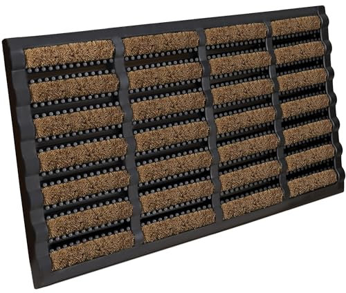 BLADO Tuff Scrape Outdoor Door Mat - Non Slip Rubber Backing Dirt Removal Natural Coir Matting - Large Heavy Duty Highly Absorbent Washable Floor Mat for Home, Office & Garden (1, 60 x 40 cm)