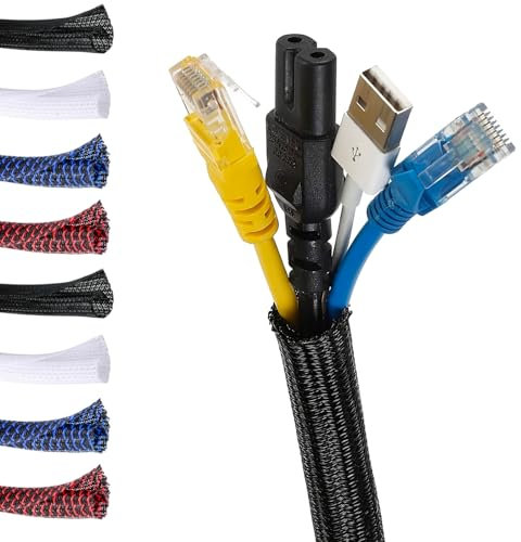 MarketConnect® Self-Closing Cable Sleeve Ø 32mm, L 4m • Gather and Conceal Cables • Perfect for Desk and TV • BLACK