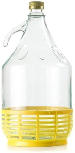 MERYLIN SHOP Damigiana Dama di Vetro da 5 Litri con Cestino in Plastica e Manico, per Olio, Vino, Alcool (TRASPARENTE, 2 PEZZI)