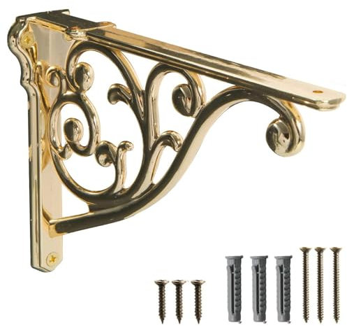 JCVCCV 2-teilige Dekorative Regalhalterung, Robuste Wandhalterungen Aus Antikem Messing, Für Schwebende DIY-Regale, Moderne Regalträger (Alles Zubehör Enthalten)(Gold)