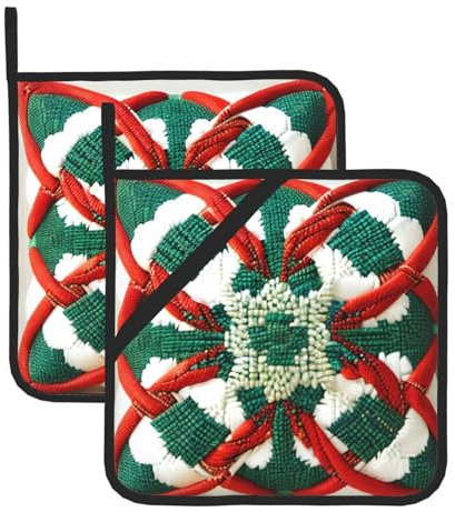 Ensemble de maniques en tissu de laine – Résistantes à la chaleur pour four et grill – Indispensable pour la cuisine avec motif carré