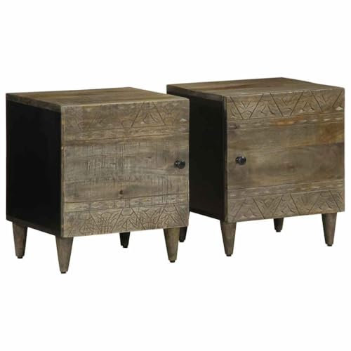 vidaXL Nachttische 2 Stück Hellgrau 40x33x46 cm Massivholz Mango, Nachtschrank, Beistellschrank, Nachtkommode, Bettschrank, Beistelltisch