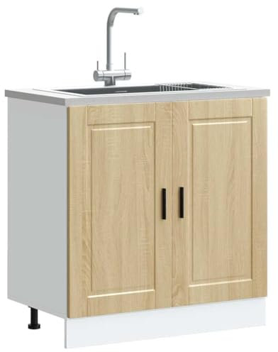 Myheimly Küchenschrank Holzwerkstoff,hoher Küchenschrank, Schrank,Küchenzeile,Schrank Küche,Einbauküche Spülenunterschrank Porto Sonoma-Eiche 80x46x81,5 cm