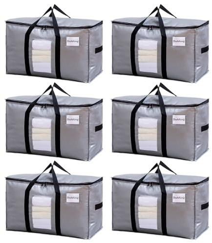 TAILI Bolsas de Mudanza Extra Grandes 4 Plata Bolsas de Almacenaje con Cremallera,Ventana Transparente y Asas Reforzadas, Cajas de Mudanza Impermeables con Tapa para Ropa,Viajes